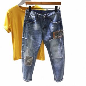 Brodé Camoue Patch Jeans Hommes Fi Designer Épissage Streetwear Mâle Porter Déchiré Trou Skinny Jeans Denim Pantalon F72b #