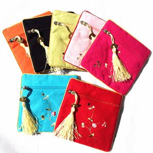 Geborduurde katoenen linnen kleine ritszakken voor sieraden cadeau eco tassen china elegante vrouwen munten portemonnee pouch groothandel bruiloft kerst gunst