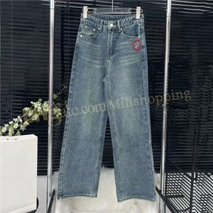 Geborduurde denim lange broek voor dames Designer Letter Jeans Mode Hoge taille broek Jean Streetwear