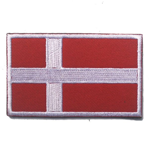 Brodé Danemark Drapeau Patches Armée Crochet Boucle Patch 3D Tactique Militaire Patches Tissu Brassard National Danois Drapeau Badge