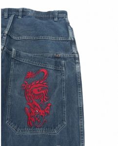 geborduurde drag-wo-jeans met ritssluiting Amerikaanse high street fi merk niche losse rechte broek W8Eq #