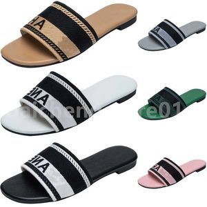 Broidered Tissu Slide Sandals Designer One-Mord Slippers D Family Lettre pour femmes Salls Sandals Sandals Fashion Low Talon Flat Slipper Chaussures B4
