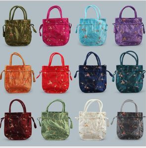 Bolsas de regalo de fiesta de boda grandes florales bordadas con asas monedero mujer bolsas de embalaje de joyería con cordón de seda china