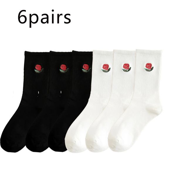 Calcetines de mujer floral bordado en alumno transpirable sin alumno sin píldoras de color sólido niñas minimalistas 6 parsslot 240408