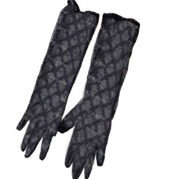 Guantes bordados de encaje de verano manoplas de tul para mujer guante de fiesta de conducción encantador negro Beige dedos de novia manopla 2 colores 218h