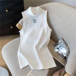 Geborduurd halfhoog kraagvest bijgesneden tanktop voor vrouwen mode slanke t -shirt charme dames vesten mouwloze pullover