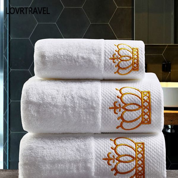 Ensemble de serviettes d'hôtel blanc en coton couronne impériale brodée serviettes de bain serviettes de bain pour adultes débarbouillettes main absorbante