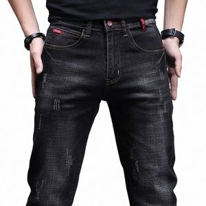 Jeans brodés pour hommes Automne Hiver Nouveau coréen Fi Slim Petits pieds Pantalon Stretch Vintage Street Denim Pantalon Homme L9Wc #