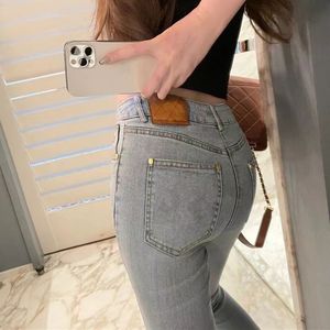 Geborduurde jeans Gescheurde kokerbroek met hoge taille voor dames Modeontwerperjeans voor dames