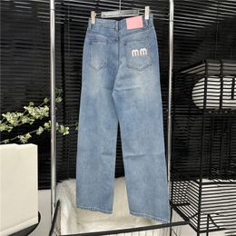 Geborduurde letter jeans broek voor vrouwelijke ontwerpers merk denim pant high cijfer dames broek Jean