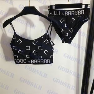 Femmes maillots de bain lettre imprimé réservoirs triangle sous-vêtements ensemble été maillot de bain fendu deux couleurs