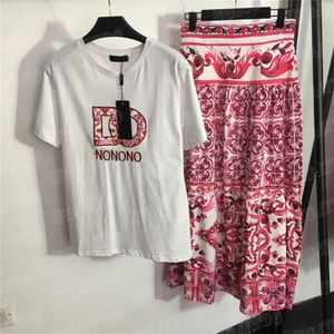 T-shirt avec lettres brodées pour femmes, Vintage, imprimé Floral, jupes taille haute, t-shirts de styliste, hauts à la mode, ensembles 2 pièces, 238c