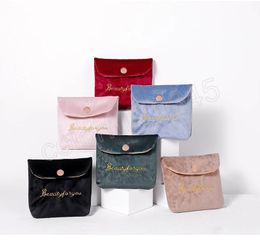 Petit sac à cosmétiques en velours avec lettres brodées, emballage de voyage, carte pour écouteurs, rouge à lèvres, serviettes hygiéniques, sac de rangement, pochette de rangement