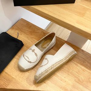 Espadrilles en lin avec lettrage brodé, semelles en jute, mocassins plats de printemps, chaussures de créateurs de luxe faites à la main pour femmes, chaussures d'usine décontractées de luxe