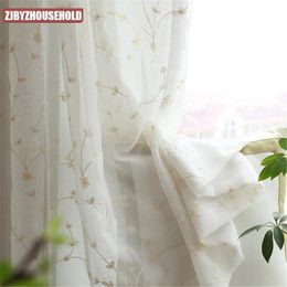 Rideaux transparents en lin brodé pour salon chambre à coucher rideau en tulle blanc floral pour rideau en voile de cuisine panneaux aveugles décor 240113