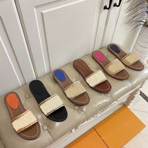 Geborduurde lock letters het slippers afdrukken sandalen vrouwen bloemenglijbaan zomer buiten dame flip flop rubber lederen bodem klassiekers slipper doos 35-42 5