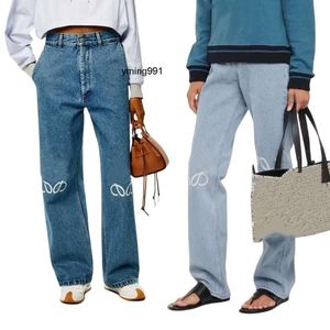 Bordado Lowewe Blue Lowe Loewees Out Loeewe Designers Street Mujer Moda Decoración y lujo Hold Womens Patch Jeans Llegadas Casual High Cintura Strai RDRQ