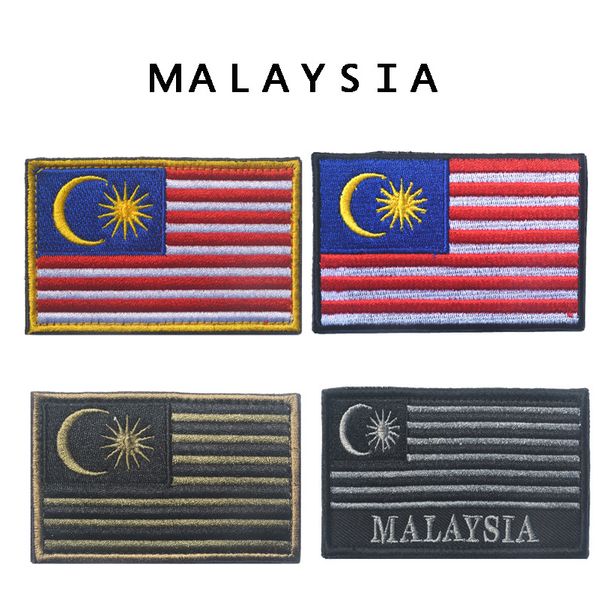 Parches bordados de la bandera de Malasia, parche de la insignia del ejército, parches militares tácticos 3D, brazalete de tela, insignia de la bandera nacional