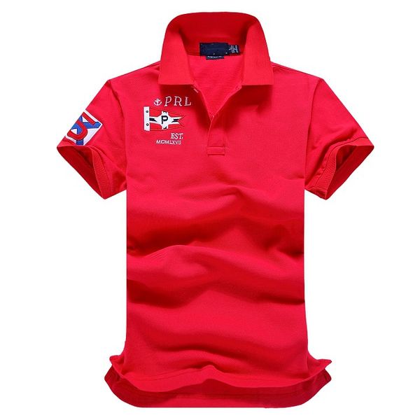 Polo homme brodé T-shirt brodé croisé Col cheval logo brodé revers col noué demi manche rouge