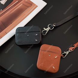 Embroidered pattern solid color leather Airpods flip shell protective case for Apple earphones 1 2 3 Pro Luxury designer wireless earphone protective case 011