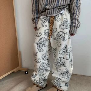 Pantalon de survêtement Y2k imprimé brodé avec cordon de serrage, taille haute, jambes larges, coréen, décontracté, polaire, unisexe, ample, pour femmes, 240201