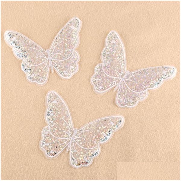 Tissus brodés à paillettes papillon, accessoires de couture pour vêtements, couvre-chef, boucles d'oreilles, bricolage, livraison directe