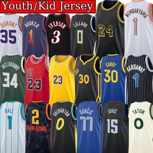 Gestikt basketbalshirt voor kinderen voor kinderen lEbron 6 jaMes 23 bRyant Stephen Curry mIchael Bird Durant Iverson Butler Wembanyama Giannis Antetokounmpo kindershirt