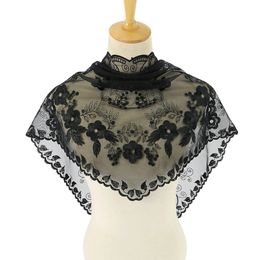 Bufanda triangular bordada para chal de iglesia, chal de oración de la Iglesia Católica, mantilla floral española transparente, velo de encaje, capa de boda 240322