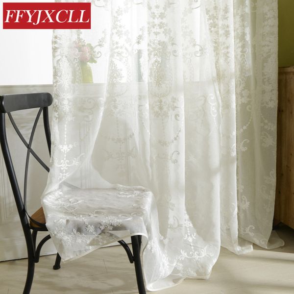 Rideau en tulle blanc brodé pour salon européen voile rideau transparent pour fenêtre chambre tissu de rideau en dentelle LJ201224