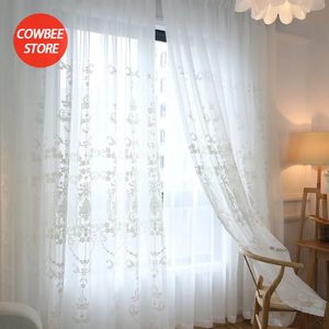 Cortina transparente de tul blanco bordado para sala de estar, cortina para dormitorio, cortinas de flores de gasa para boda, telón de fondo de Windows, Europa 240118