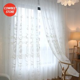 Cortinas transparentes de tul blancos bordados para la sala de estar Boda de bodas Drapes de flores Ventanas de fondo Europa Corta transparente 240321