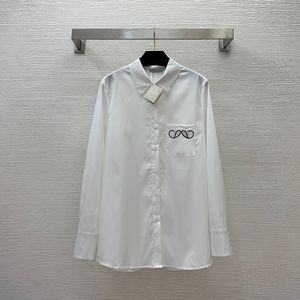 Chemisier brodé pour femmes, chemise à manches longues, dessus de chemise élégant, blanc, noir, chemisiers quotidiens décontractés