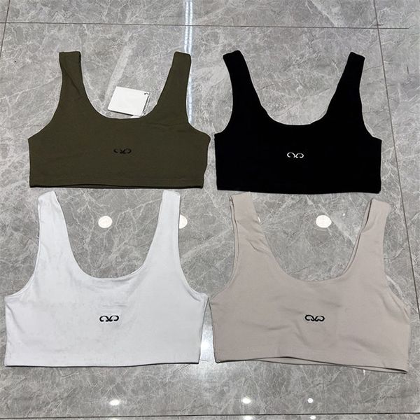 Broidered Women Cropped Singlets Tops Tops Sans manchons de singulet Luxury Blanc Black Sporty Tanks Sum Sim Fit Botching Vest