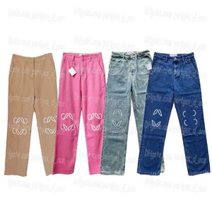 Geborduurde dames denimbroek Mode blauwe Vintage Street Style rechte jeans Charmante roze kaki broek