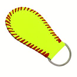 hotsaleusa softbal zonnig Geborduurd geel echt leer grils geschenken met witte echt lederen honkbal sport seizoen sieraden sleutelhanger