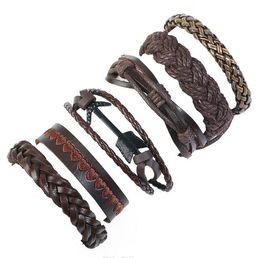 Bracelet en cuir de vache pour hommes et femmes, série de flèches brodées, brins de perles, combinaison Hip hop, 6styles/1 ensemble, DIY
