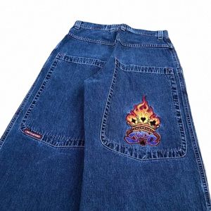 broderie Baggy Jeans Hommes Vêtements Graphique Vintage Gothique Streetwear JNCO Y2K Hip Hop Harajuku Hommes Femmes Fi Wide Leg Jeans N5bs #