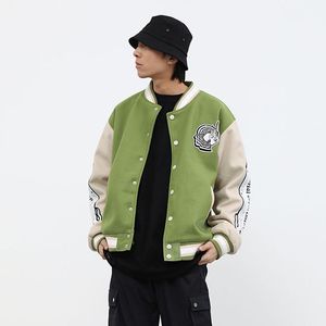 Chaqueta de béisbol bordada Hip Hop Original Flocado Hombres y mujeres Color Oversize Windbreaker Bomber Loose