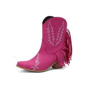 Borduurwerk bota's enkel leer cowboy faux mujer 84 voor vrouwen 6 cm hoge hak print western cowgirl laarzen 43 230807 683