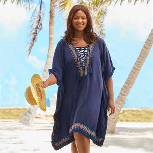 Broderie Caftan plage tunique couvrir Saida de Praia maillot de bain femmes Bikini couverture paréo Sarong porter # Q932 210722