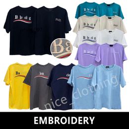 Borduurkleding balencaigaly Luxe mouwen balencigaly Crew Embroid Neck Tees Kleding Heren Merk Korte Designer Zomerliefhebbers T Top Shirt Dames