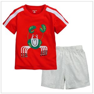 Borduurwerk Krab Jongens T-shirt Broek Kleding Pak Mode Kinderen Outfits Kids Tee Shirts Tops Peuter Korte broek 1-6YARS 210413
