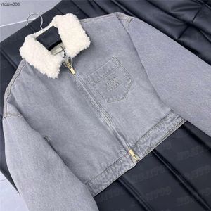 Manteaux en Denim brodés, vestes de styliste pour femmes, doublure en laine d'agneau, manteau chaud, Style court, vêtements d'extérieur