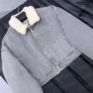 Abrigos de mezclilla bordados Chaquetas de diseñador para mujer Forro de lana de cordero Abrigo cálido Chaqueta de estilo corto Prendas de abrigo