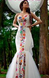 Broderie floral robes de mariée de sirène mexicaine chérie sans manches longues lourdes robes nues coloré élégant vestido de novia 2024