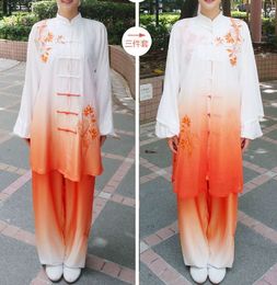 Gradient de broderie Tai Chi Performance Uniforms Wushu Veil Martial Arts Clothing Taiji Costumes 3PCS / SET