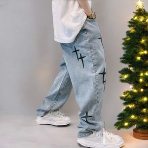 Borduren Jeans Mannen Wijde Pijpen Cargo Broek Streetwear Baggy Mannen Losse Rechte Mannelijke Kleding Y2K Jeans Hip Hop Broek 240124