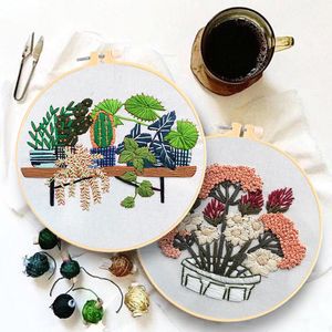 Borduurkit diy bloemen planten patroon geprinte handwerk gereedschap beginner geborduurde ronde kruissteek kits naaimak set