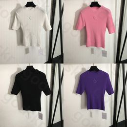 Borduurwerk gebreide base shirt vrouwen zomer zomer korte mouwen strakke shirt mode multi -gekleurde breierwear