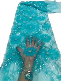Bordado encaje de 5 yardas tela de tul de cuentas para damas nigerianas vestidos de noche para mujeres de costura de tela textil disfraz de boda africana nueva YQ-3049
